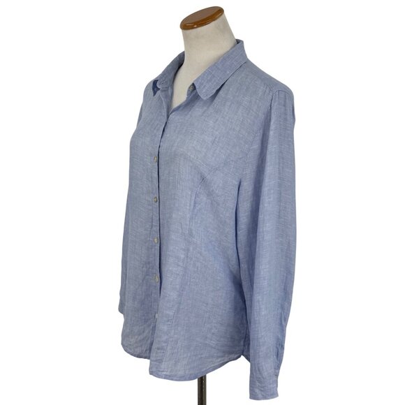 Tahari Light Blue Linen Relaxed Button Down Shirt Coastal Grandma Aesthetic XL - Picture 7 of 15